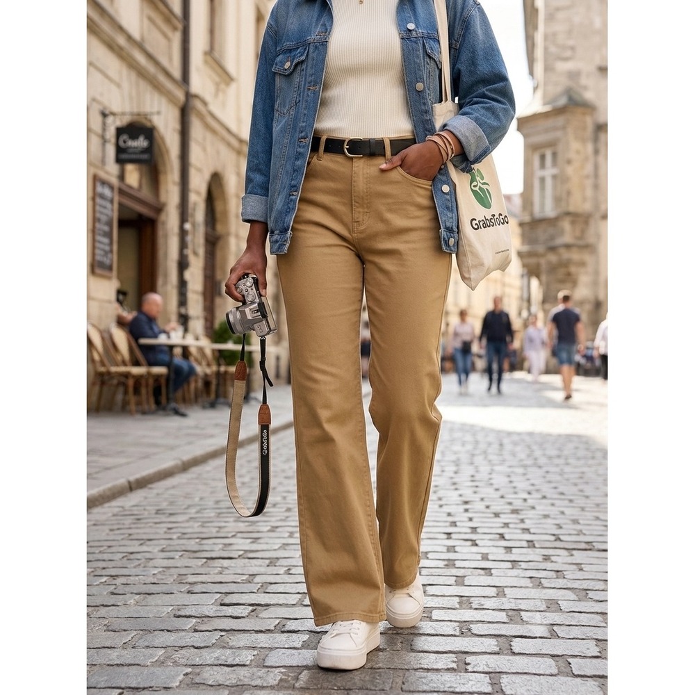 LOFT Womens High Rise Straight Leg Khaki Pants Camel Tan Size 31/12 Trousers